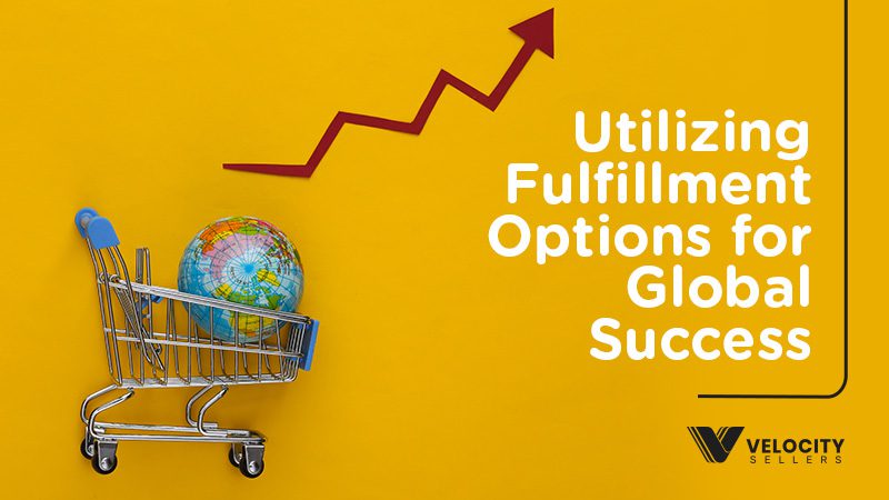Image depicting a shopping cart with a globe and upward arrow, symbolizing global fulfillment strategies
