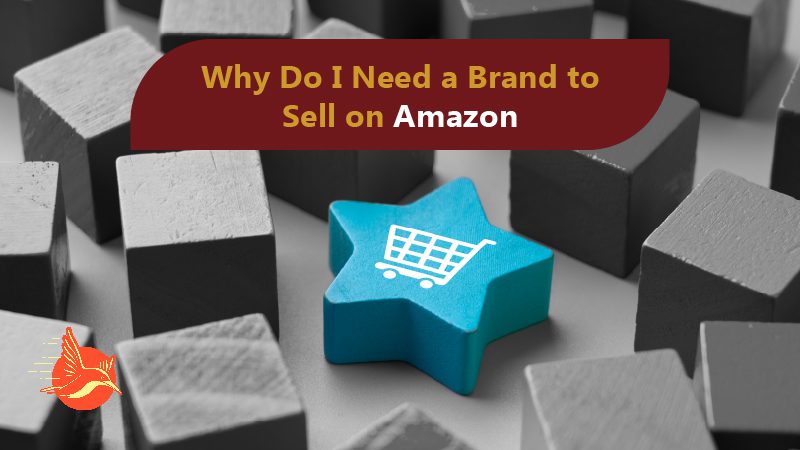 Image showcasing the importance of branding on Amazon, with a distinctive blue star featuring a shopping cart amidst black cubes, 'Be Brand Registered on Amazon'