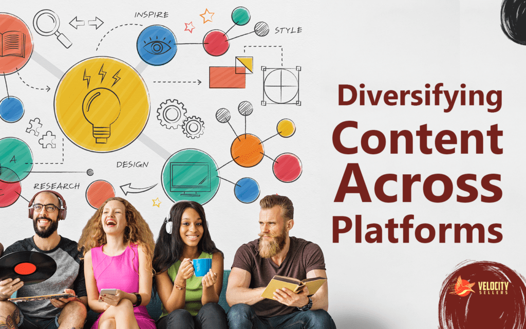 A group of diverse individuals engaging with multiple forms of media, illustrating the concept of 'Digital Content Mastery Across Different Platforms'.