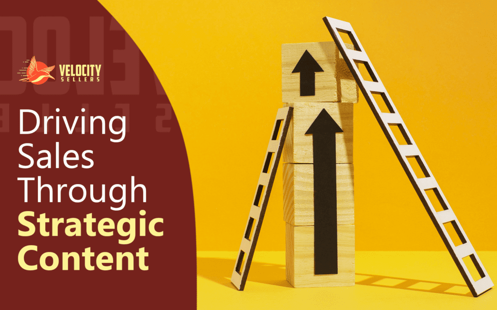 Wooden blocks with an upward arrow and ladder, symbolizing 'Digital Content Mastery for Sales Growth'.