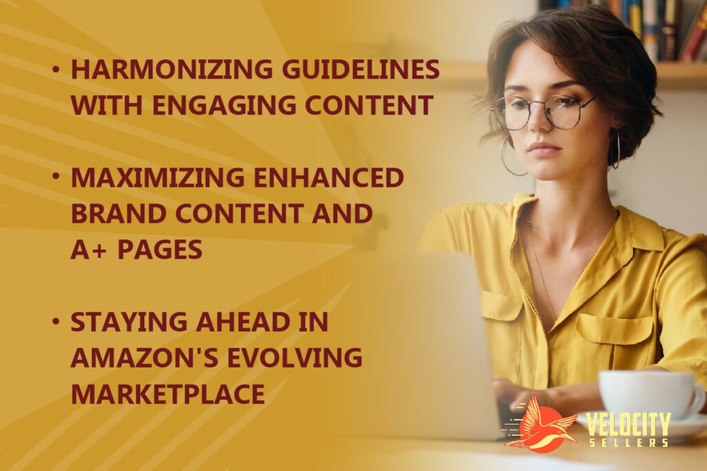 Woman strategizing with Amazon Content Strategy for impactful brand presence