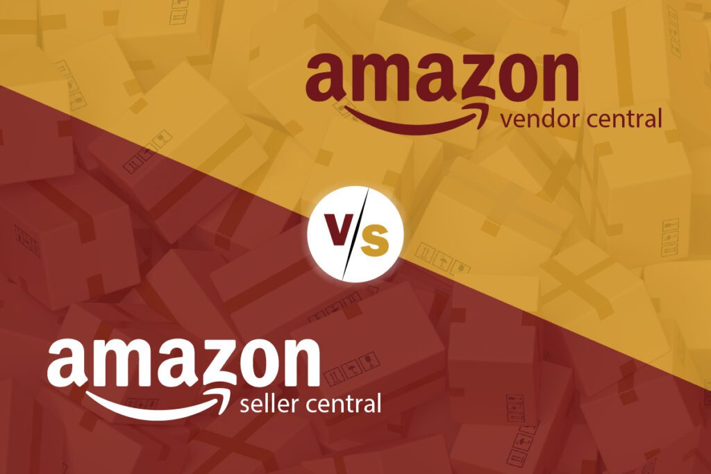 Amazon Vendor Central versus Amazon Seller Central comparison with overlapping yellow and red boxes