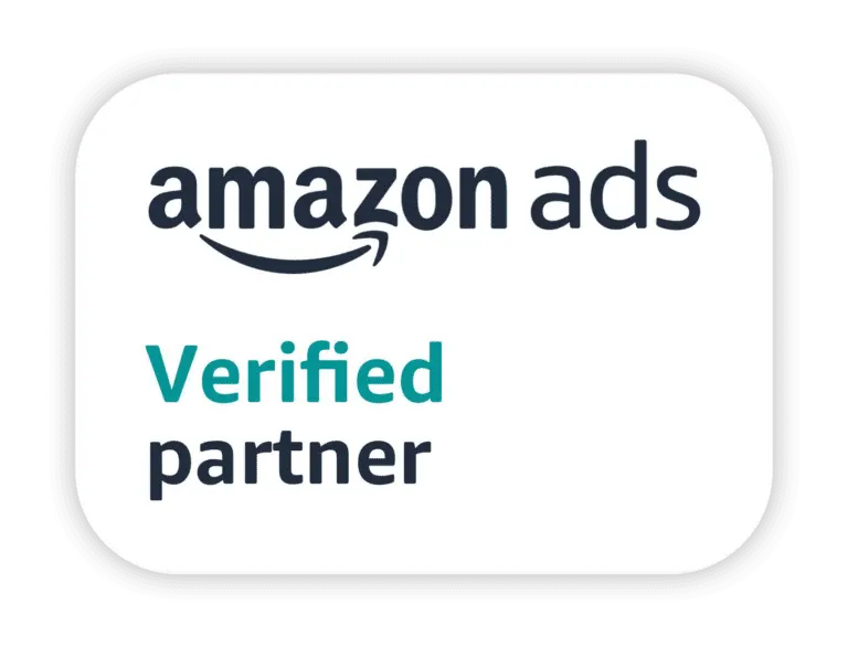 Amazon Ads Verified Partner badge featuring the Amazon logo with the words "amazon ads" in black and "Verified partner" in teal and black, enclosed in a rounded rectangular border