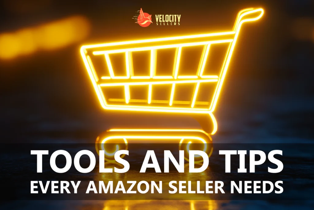 Amazon Account Management tools and tips – glowing neon shopping cart icon symbolizing e-commerce efficiency and must-have resources for sellers.